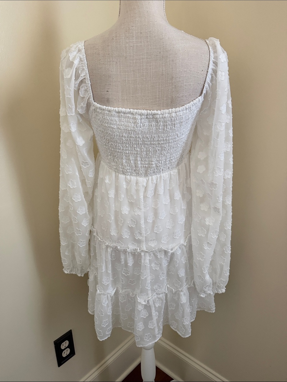Midnight Doll Smocked Square Neck White Lace Mini Dress - Picture 11 of 15